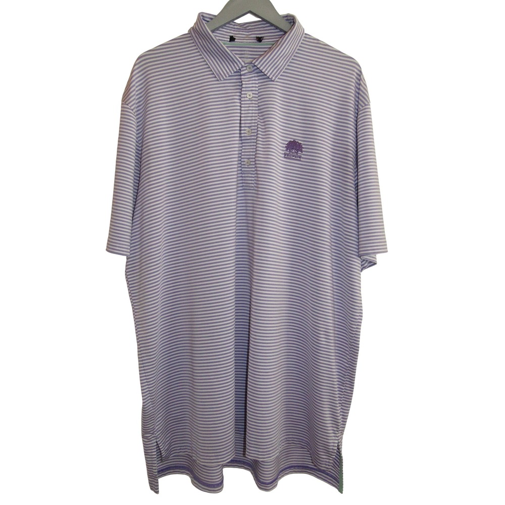 RLX Ralph Lauren Wicking Golf Shirt Men's 2XL Purple‎ White Stripe Belfair Logo